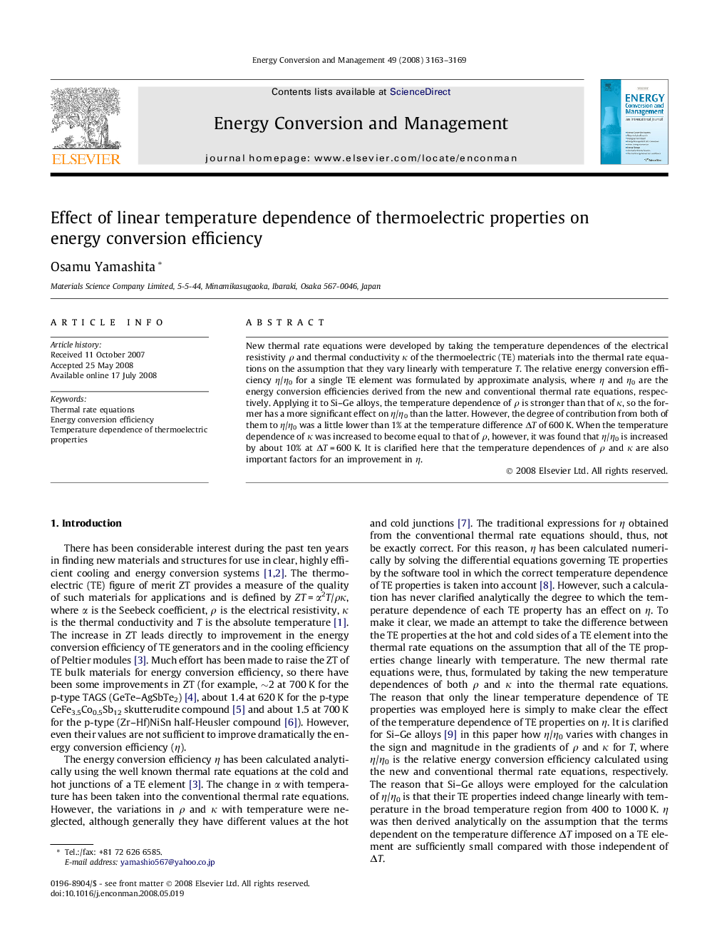 Effect of linear temperature dependence of thermoelectric properties on energy conversion efficiency