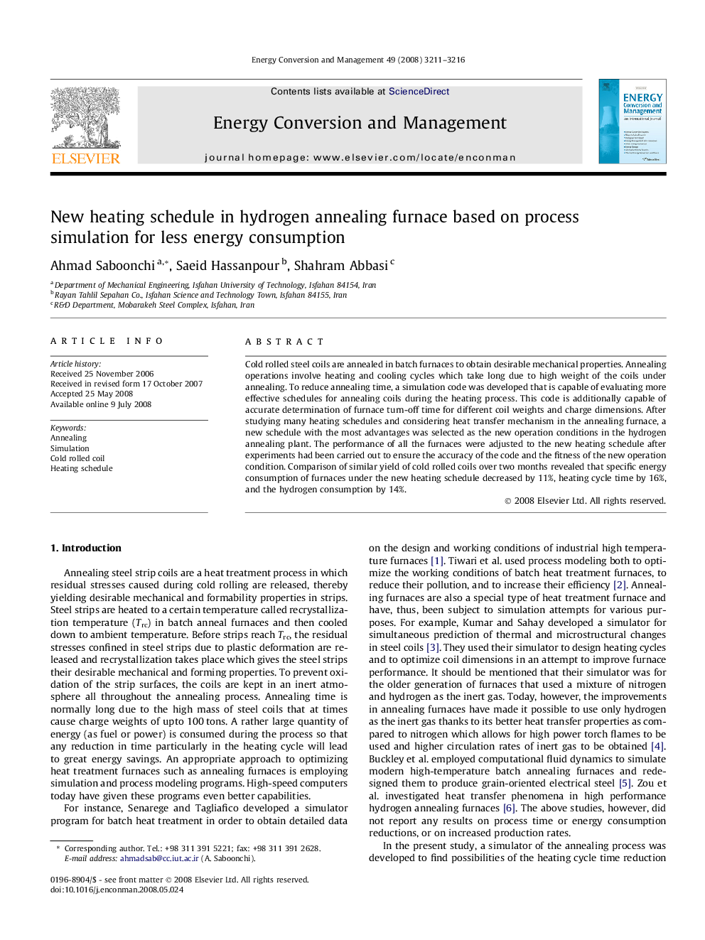 New heating schedule in hydrogen annealing furnace based on process simulation for less energy consumption