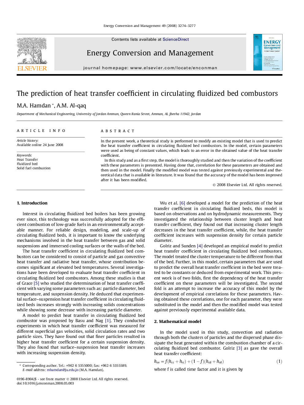 The prediction of heat transfer coefficient in circulating fluidized bed combustors