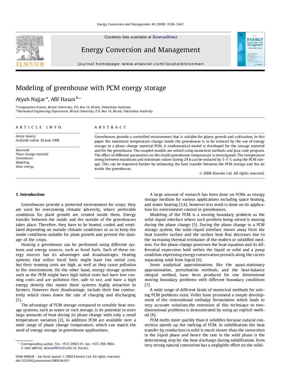 Modeling of greenhouse with PCM energy storage