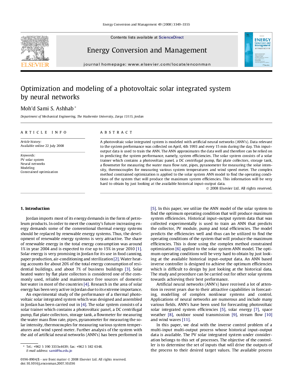 Optimization and modeling of a photovoltaic solar integrated system by neural networks