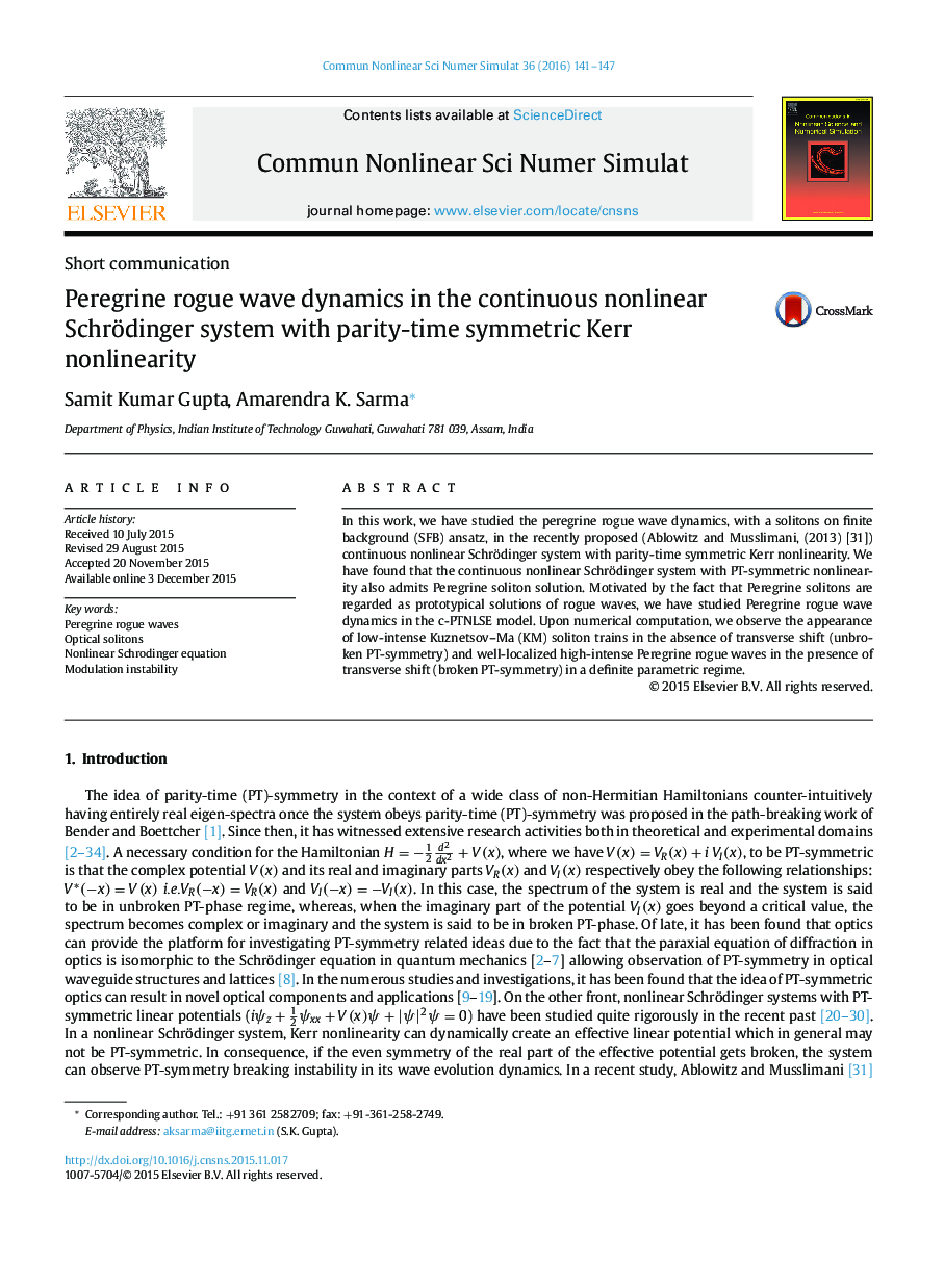 Peregrine rogue wave dynamics in the continuous nonlinear Schrödinger system with parity-time symmetric Kerr nonlinearity
