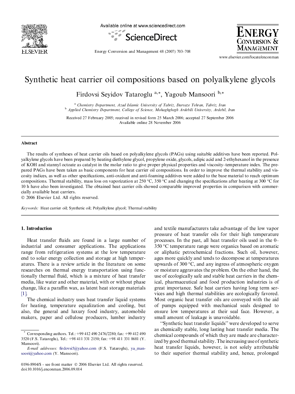 Synthetic heat carrier oil compositions based on polyalkylene glycols