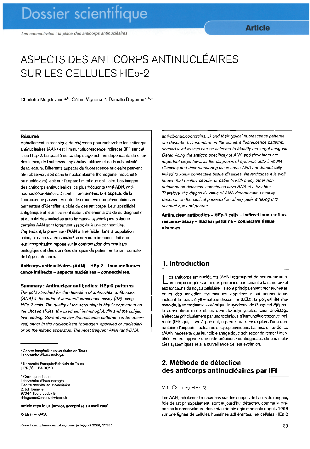 Aspects des anticorps antinucléaires surles cellules HEp-2
