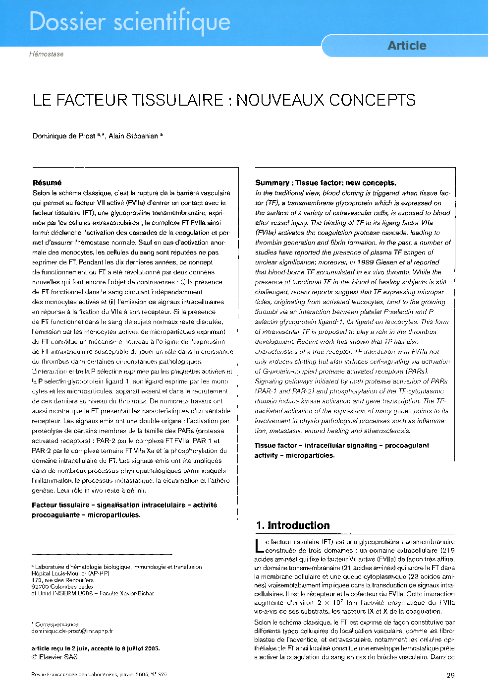 عکس صفحه اول مقاله: Le facteur tissulaire: Nouveaux concepts Le facteur tissulaire: Nouveaux concepts