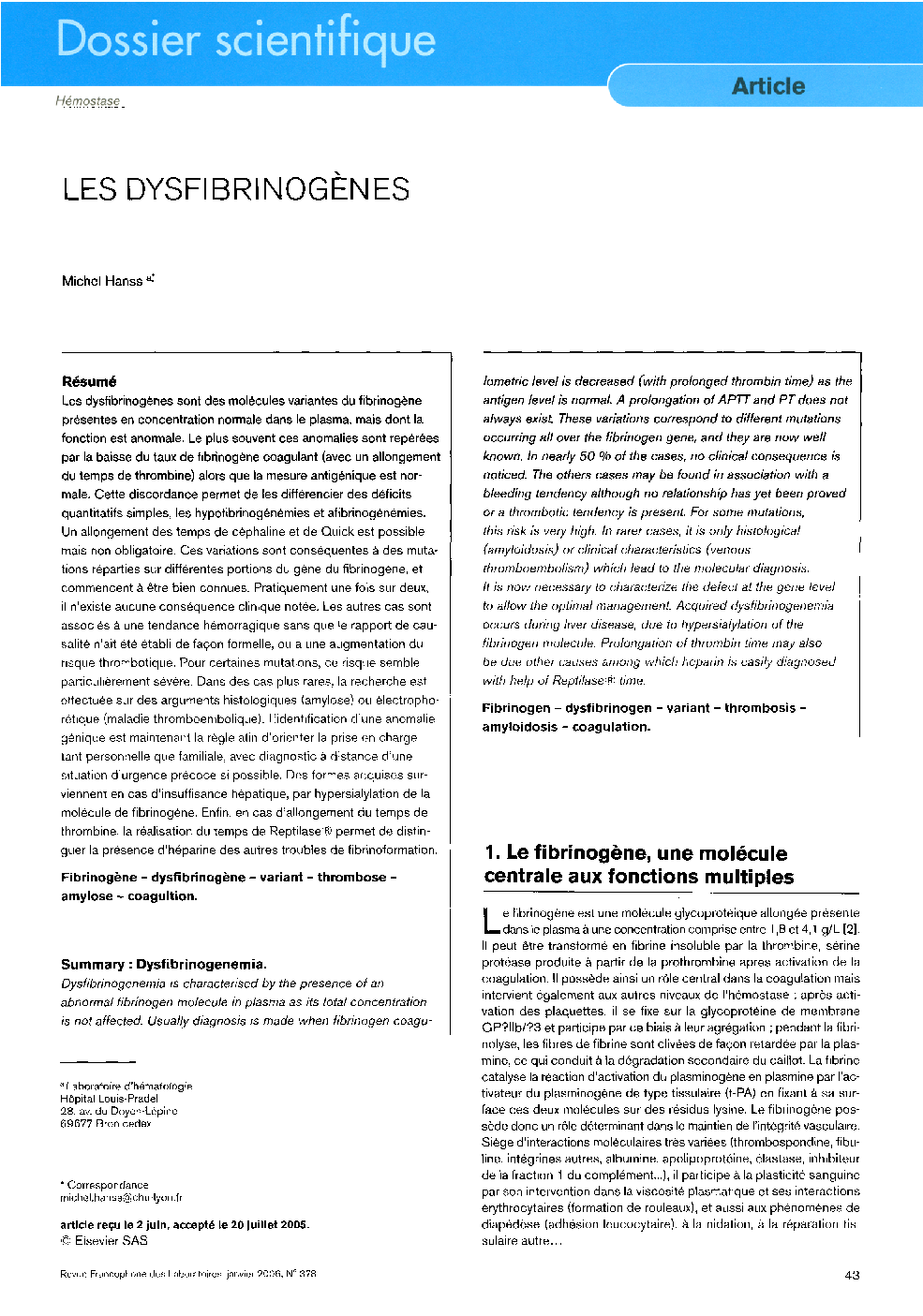 عکس صفحه اول مقاله: Les dysfibrinogènes Les dysfibrinogènes