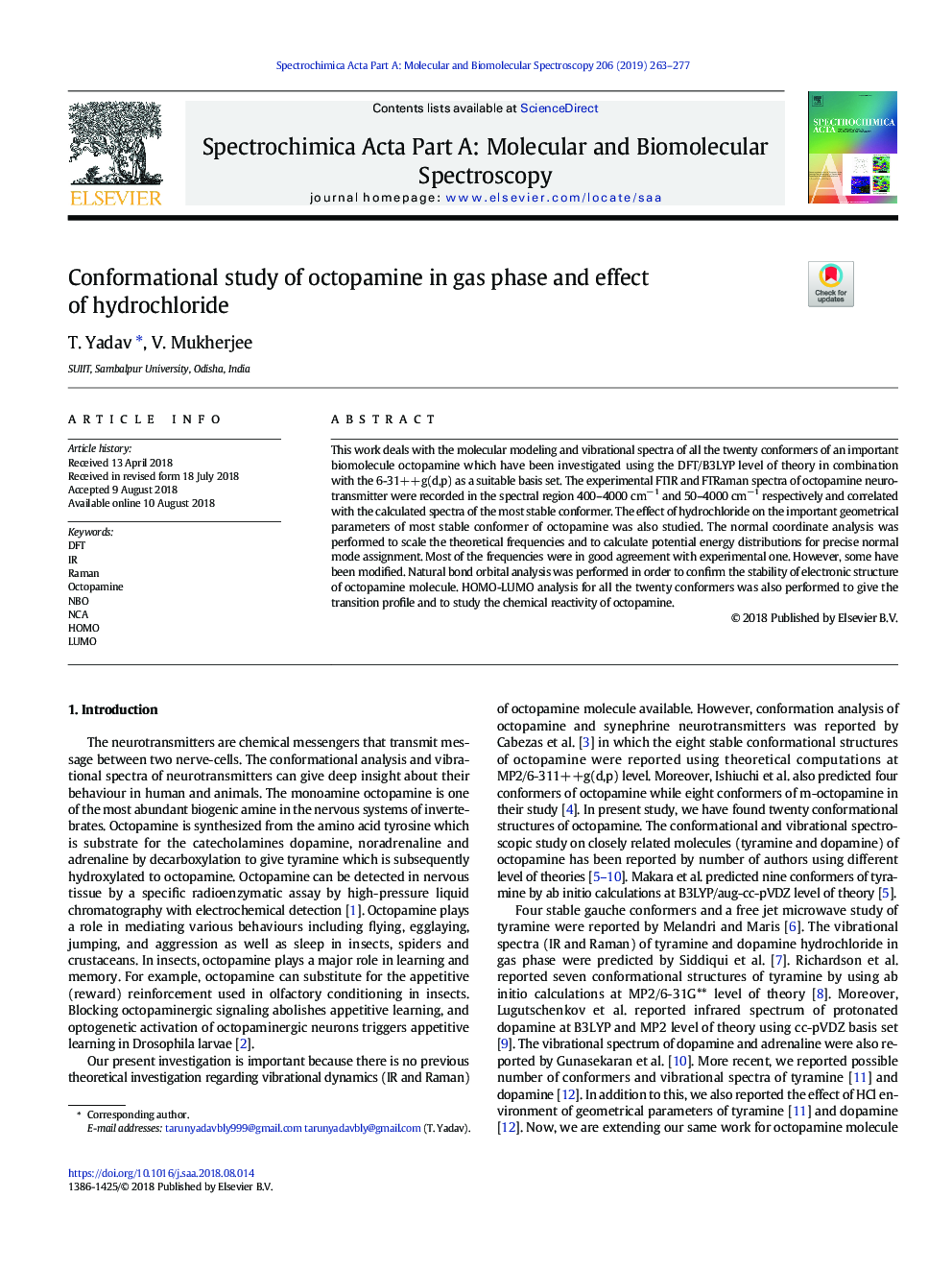 Conformational study of octopamine in gas phase and effect of hydrochloride