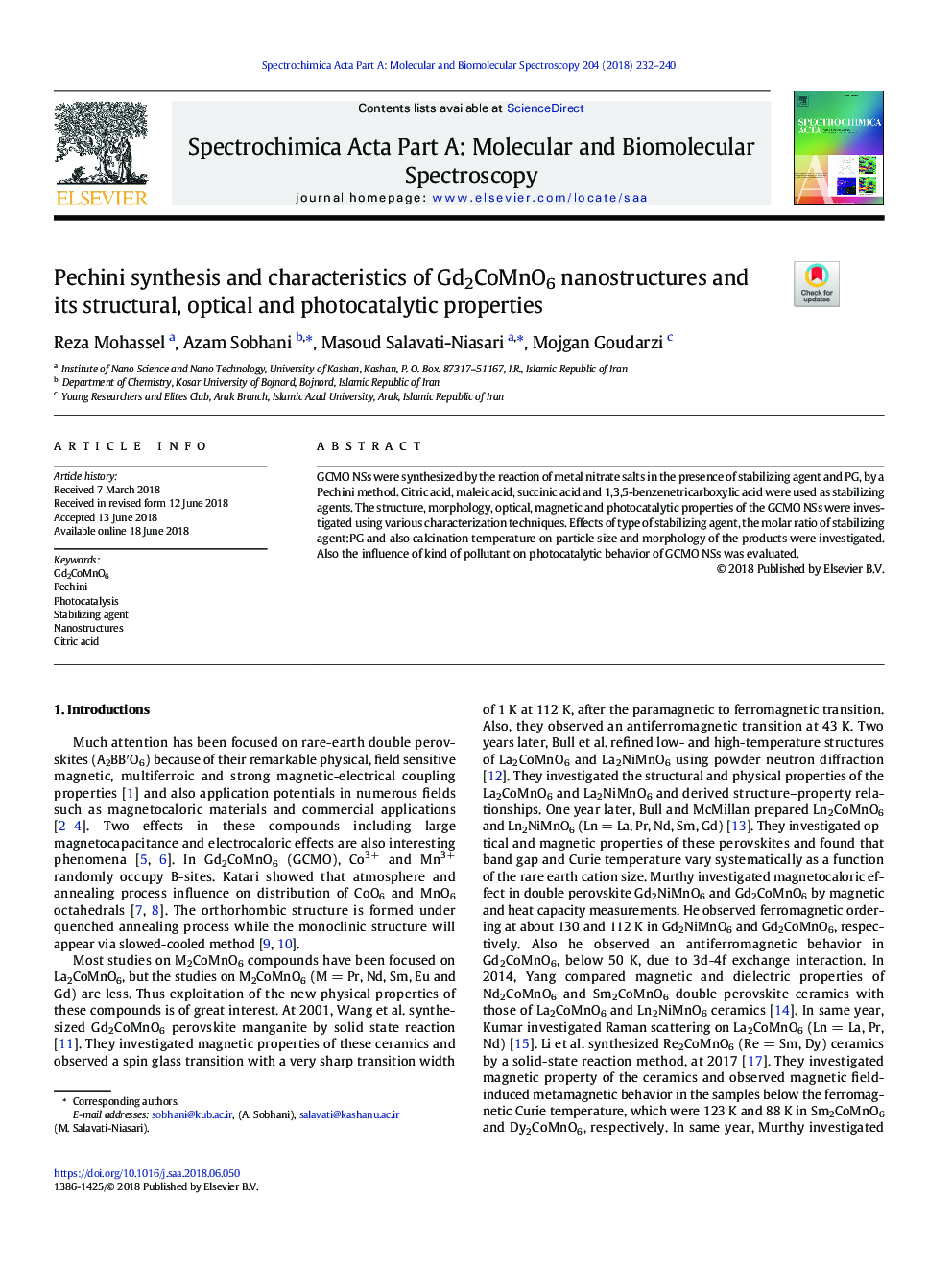 Pechini synthesis and characteristics of Gd2CoMnO6 nanostructures and its structural, optical and photocatalytic properties