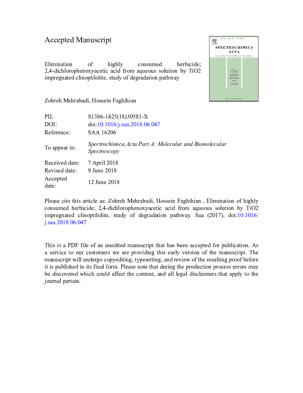 Elimination of highly consumed herbicide; 2,4-dichlorophenoxyacetic acid from aqueous solution by TiO2 impregnated clinoptilolite, study of degradation pathway