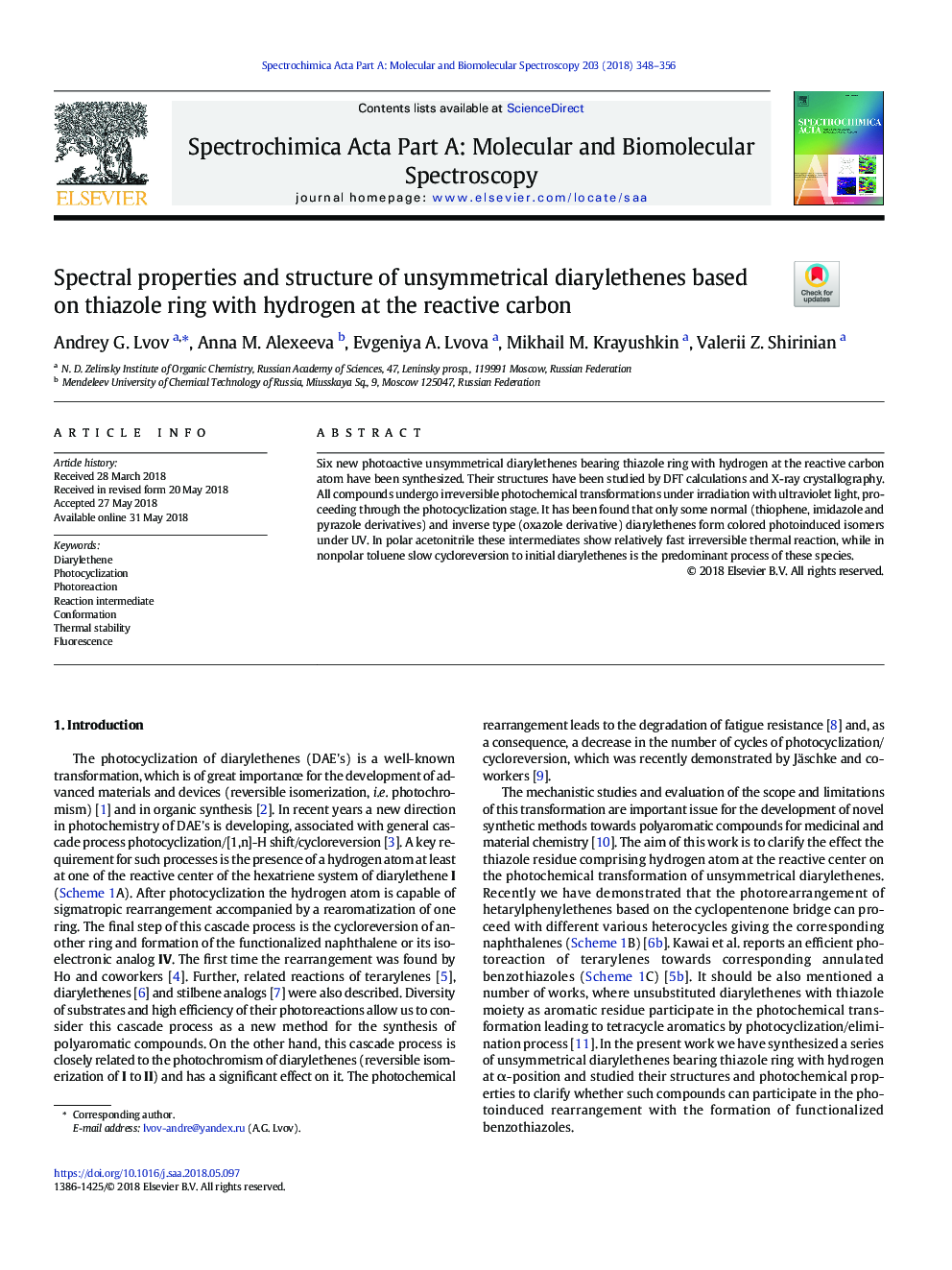 Spectral properties and structure of unsymmetrical diarylethenes based on thiazole ring with hydrogen at the reactive carbon