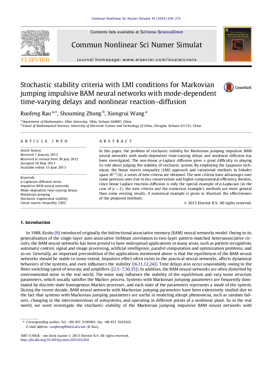 Stochastic stability criteria with LMI conditions for Markovian jumping impulsive BAM neural networks with mode-dependent time-varying delays and nonlinear reaction–diffusion