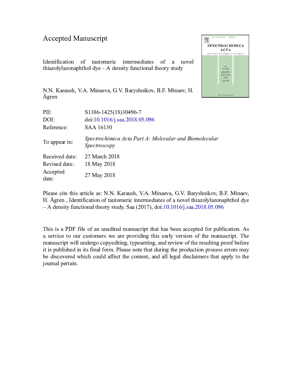 Identification of tautomeric intermediates of a novel thiazolylazonaphthol dye - A density functional theory study