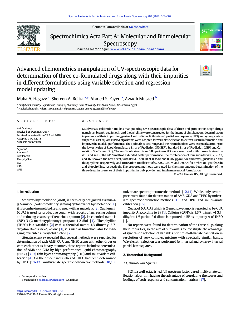 Advanced chemometrics manipulation of UV-spectroscopic data for determination of three co-formulated drugs along with their impurities in different formulations using variable selection and regression model updating