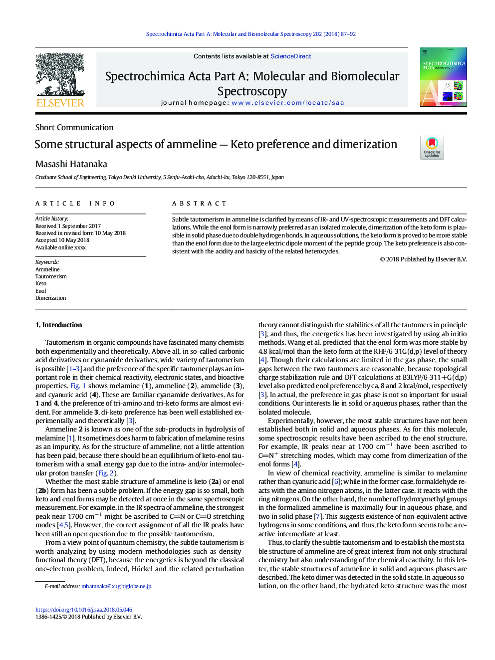 Some structural aspects of ammeline - Keto preference and dimerization