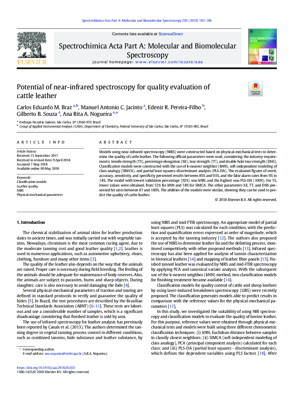 Potential of near-infrared spectroscopy for quality evaluation of cattle leather