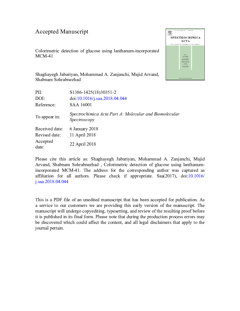 Colorimetric detection of glucose using lanthanum-incorporated MCM-41