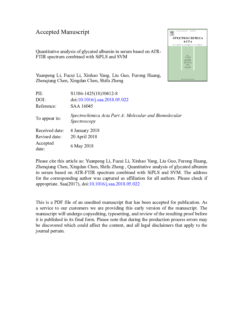 Quantitative analysis of glycated albumin in serum based on ATR-FTIR spectrum combined with SiPLS and SVM