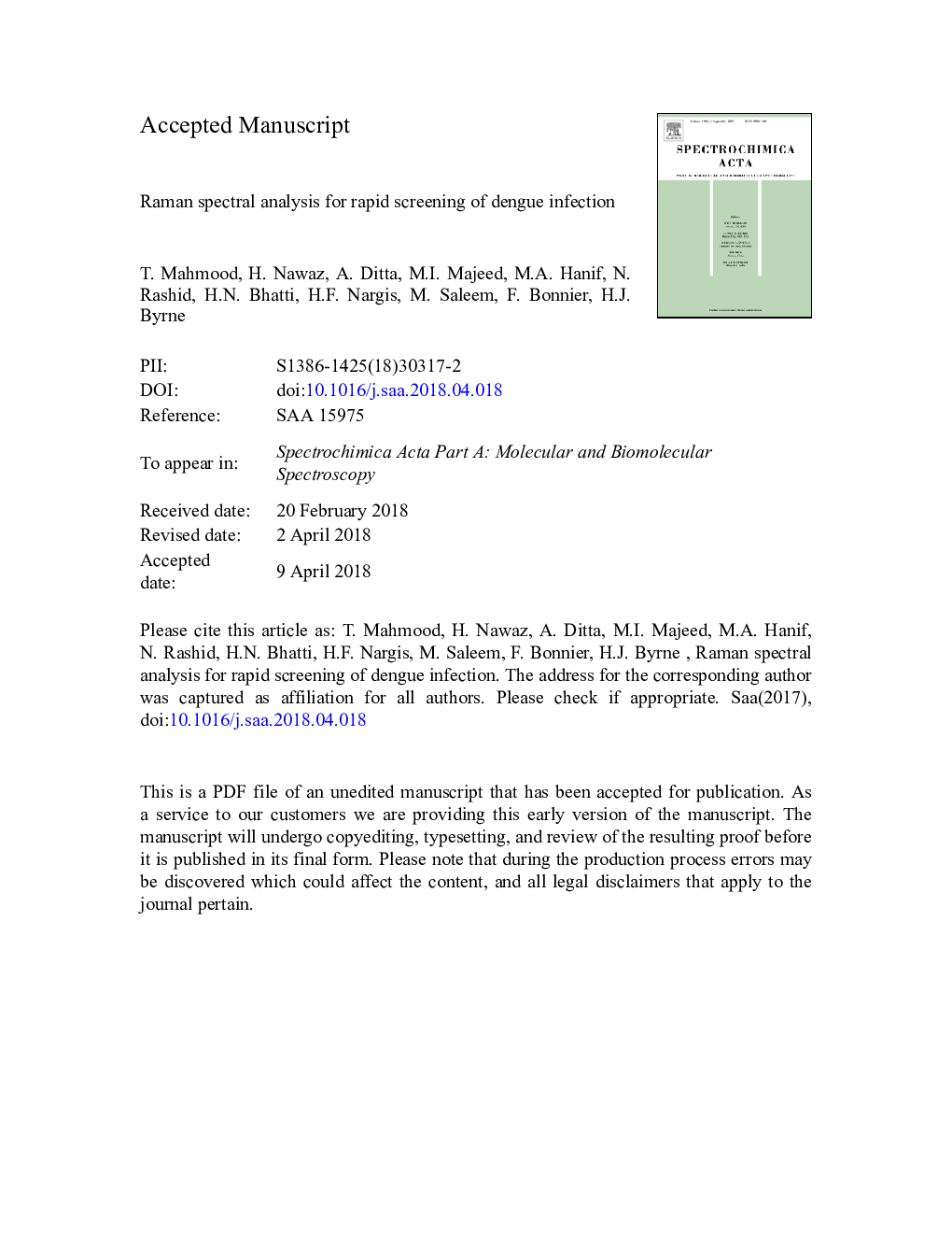 Raman spectral analysis for rapid screening of dengue infection