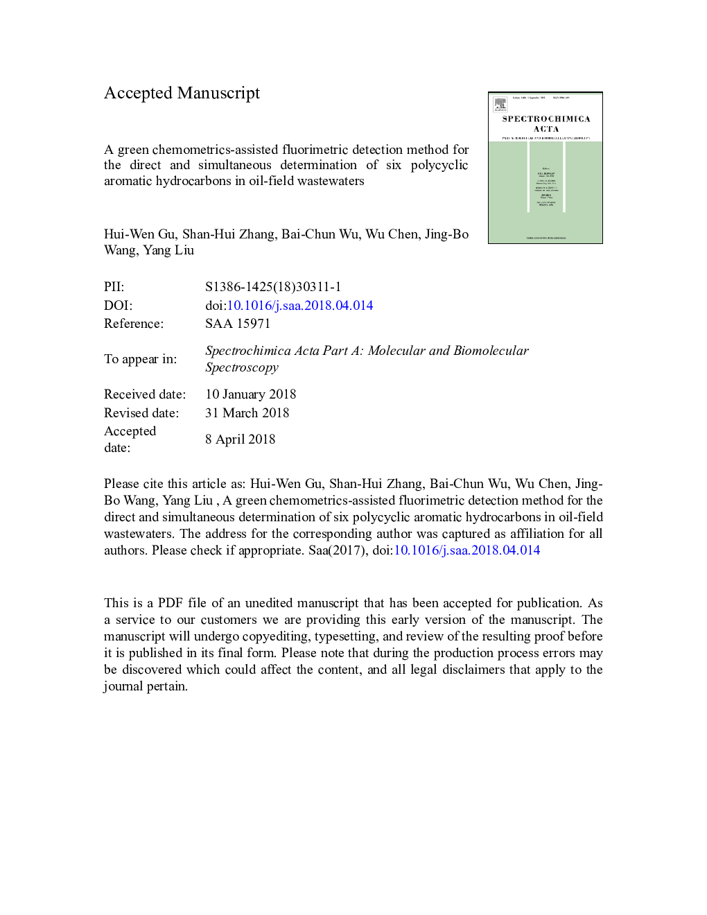 A green chemometrics-assisted fluorimetric detection method for the direct and simultaneous determination of six polycyclic aromatic hydrocarbons in oil-field wastewaters