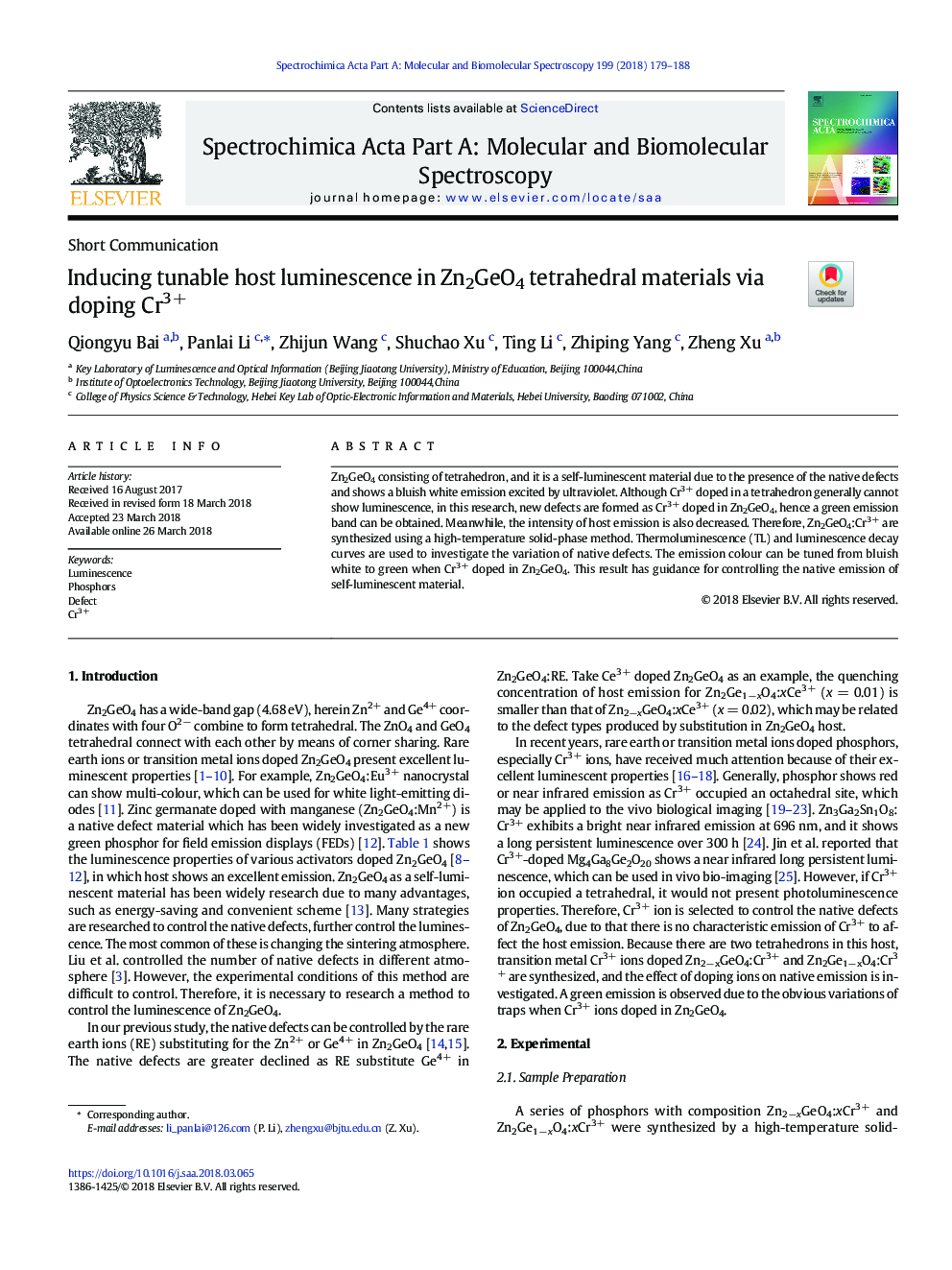 Inducing tunable host luminescence in Zn2GeO4 tetrahedral materials via doping Cr3+