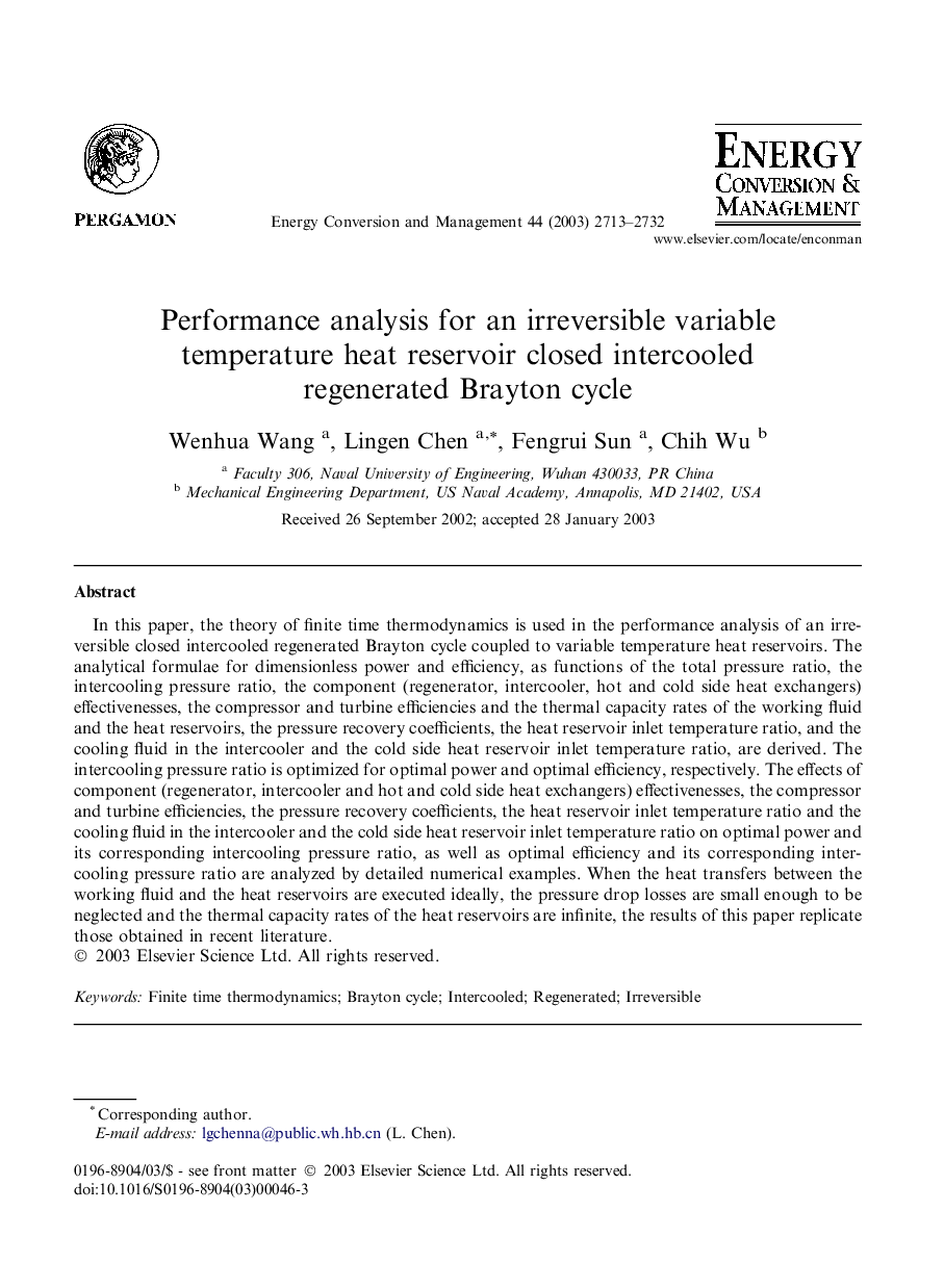 Performance analysis for an irreversible variable temperature heat reservoir closed intercooled regenerated Brayton cycle