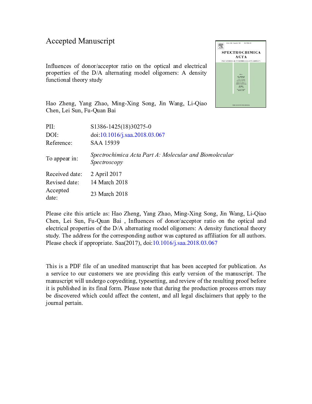 Influences of donor/acceptor ratio on the optical and electrical properties of the D/A alternating model oligomers: A density functional theory study