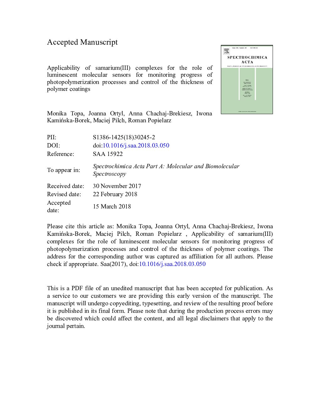 Applicability of samarium(III) complexes for the role of luminescent molecular sensors for monitoring progress of photopolymerization processes and control of the thickness of polymer coatings