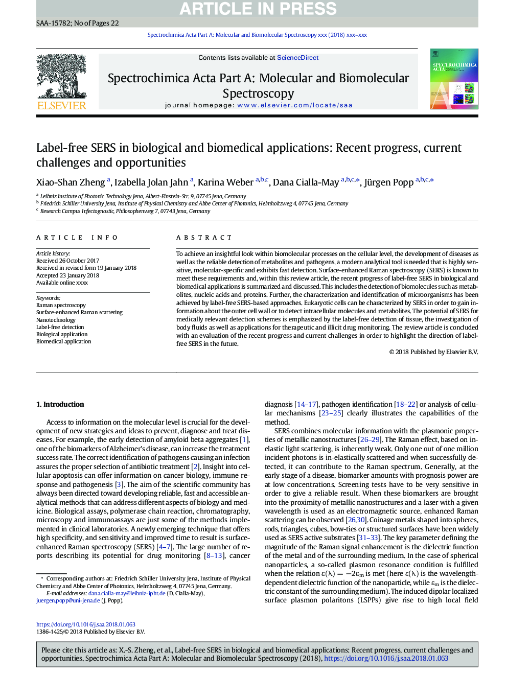 Label-free SERS in biological and biomedical applications: Recent progress, current challenges and opportunities