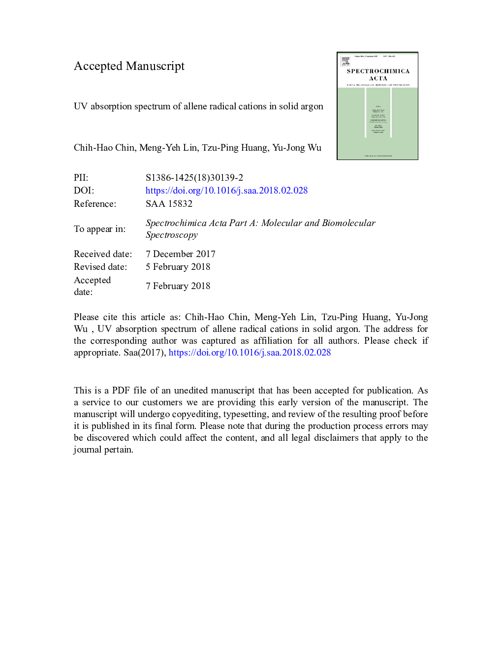 UV absorption spectrum of allene radical cations in solid argon