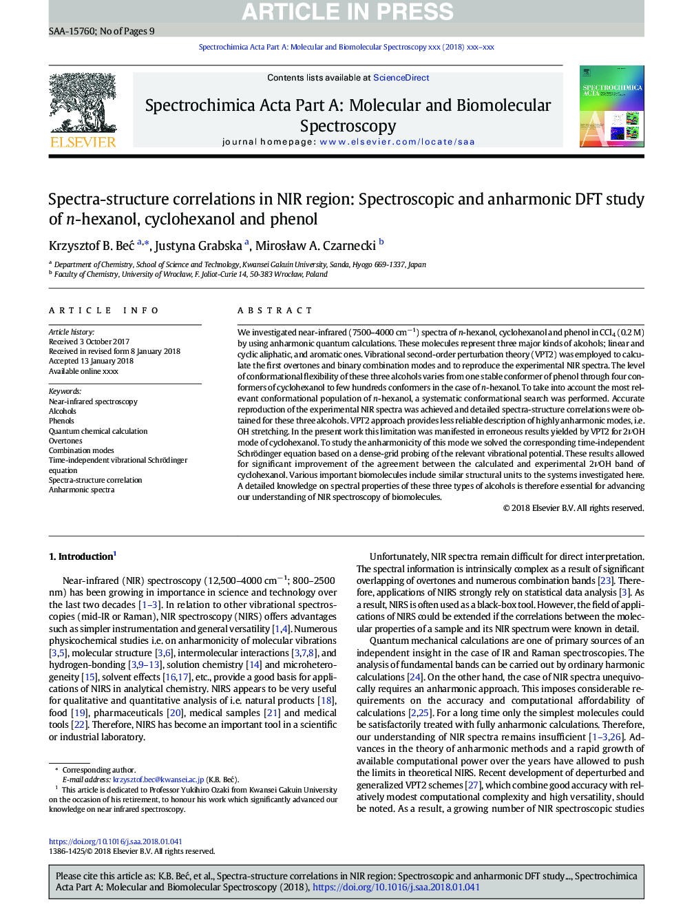 Spectra-structure correlations in NIR region: Spectroscopic and anharmonic DFT study of n-hexanol, cyclohexanol and phenol