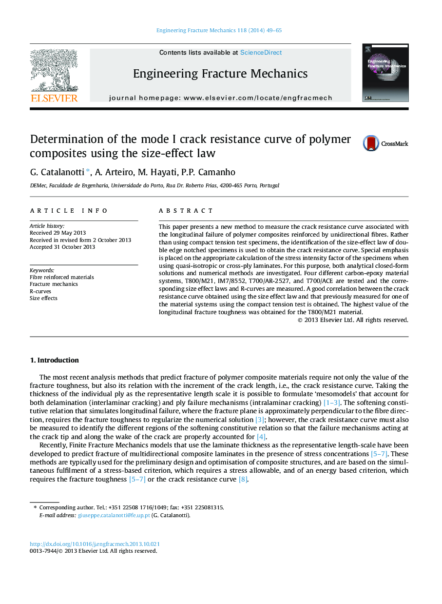 Determination of the mode I crack resistance curve of polymer composites using the size-effect law