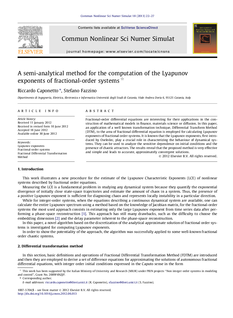 A semi-analytical method for the computation of the Lyapunov exponents of fractional-order systems 