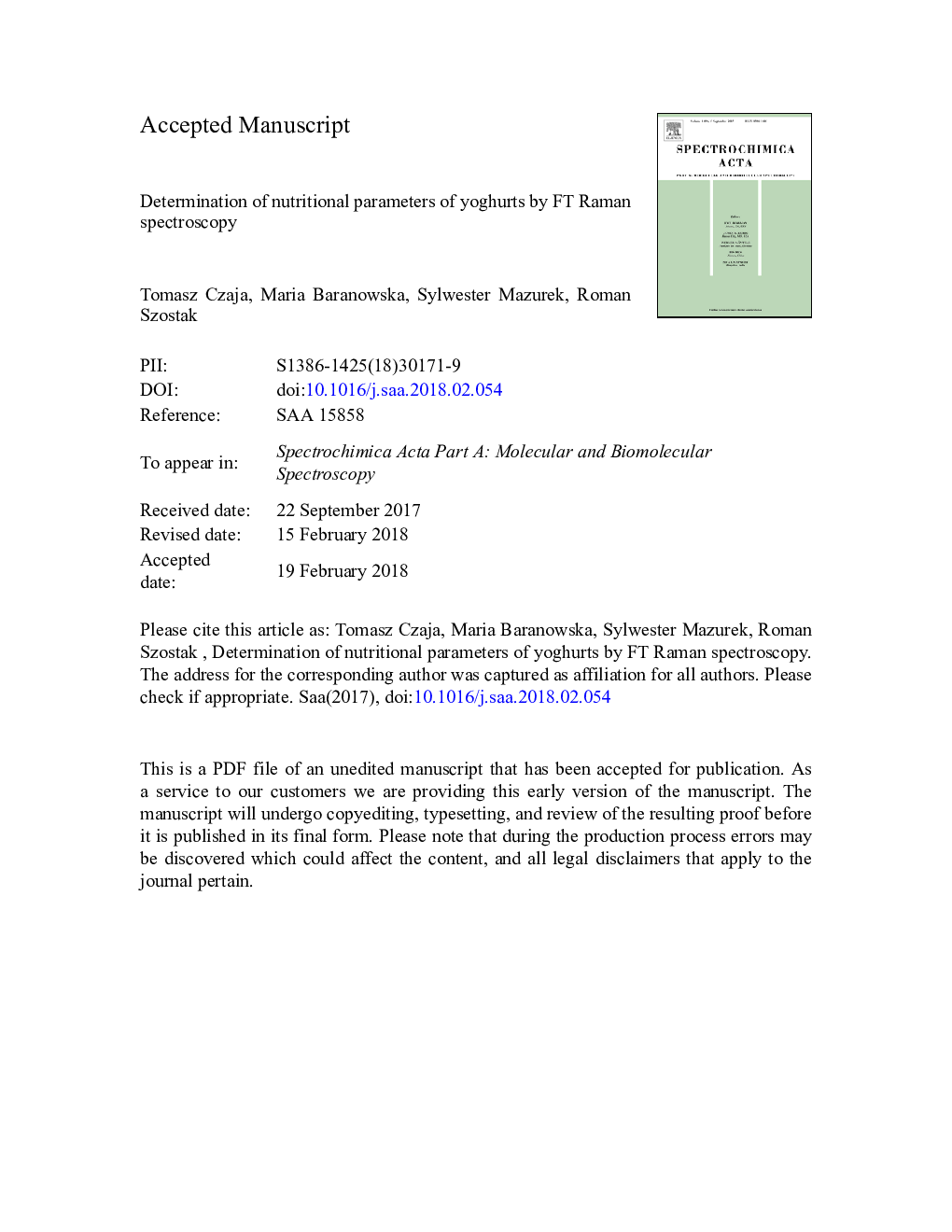 Determination of nutritional parameters of yoghurts by FT Raman spectroscopy