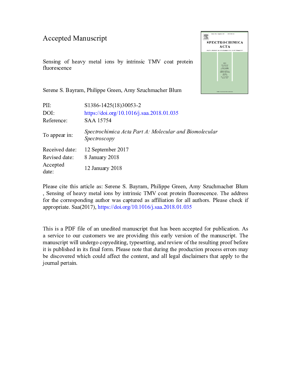 Sensing of heavy metal ions by intrinsic TMV coat protein fluorescence