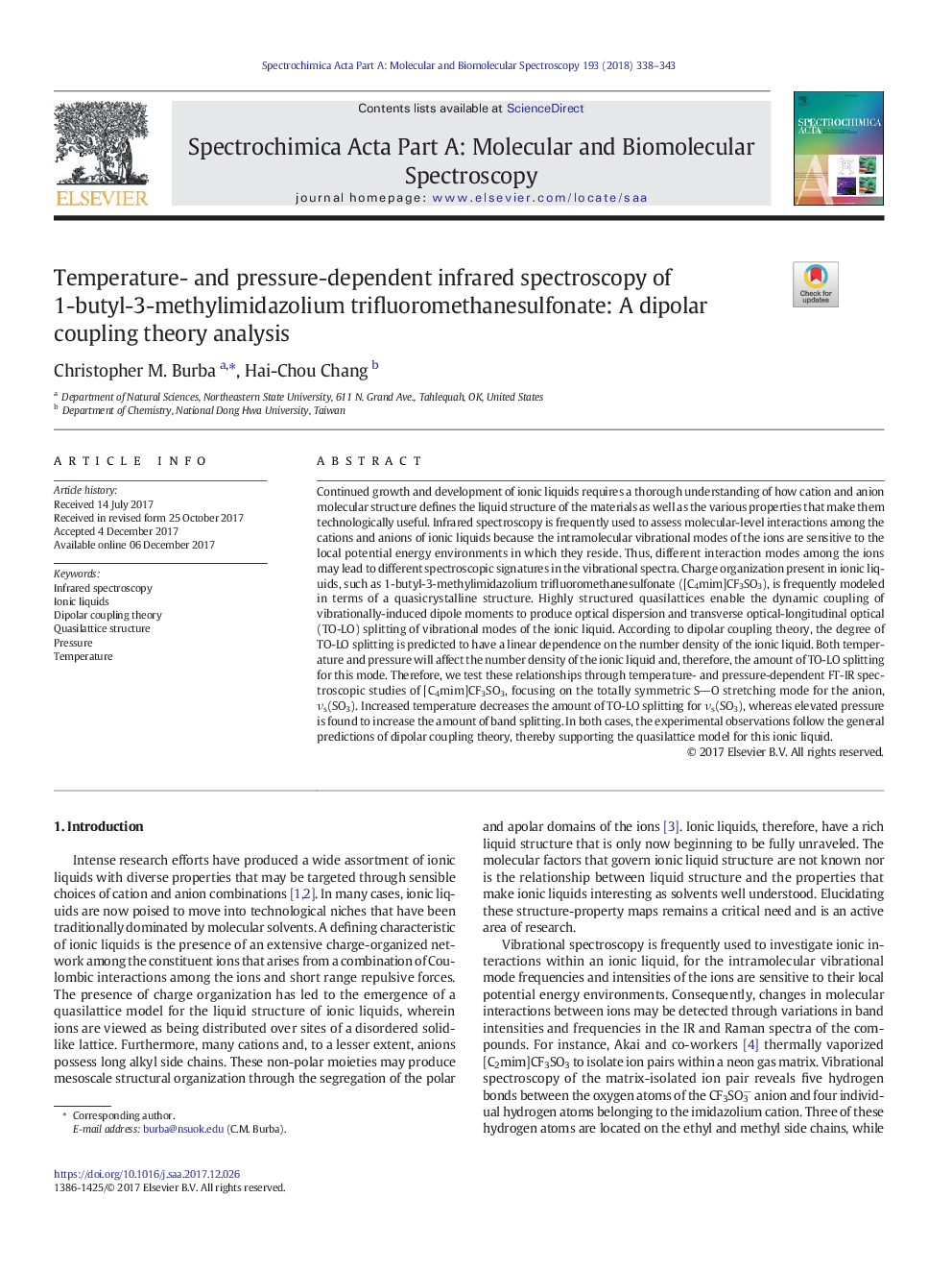 Temperature- and pressure-dependent infrared spectroscopy of 1-butyl-3-methylimidazolium trifluoromethanesulfonate: A dipolar coupling theory analysis