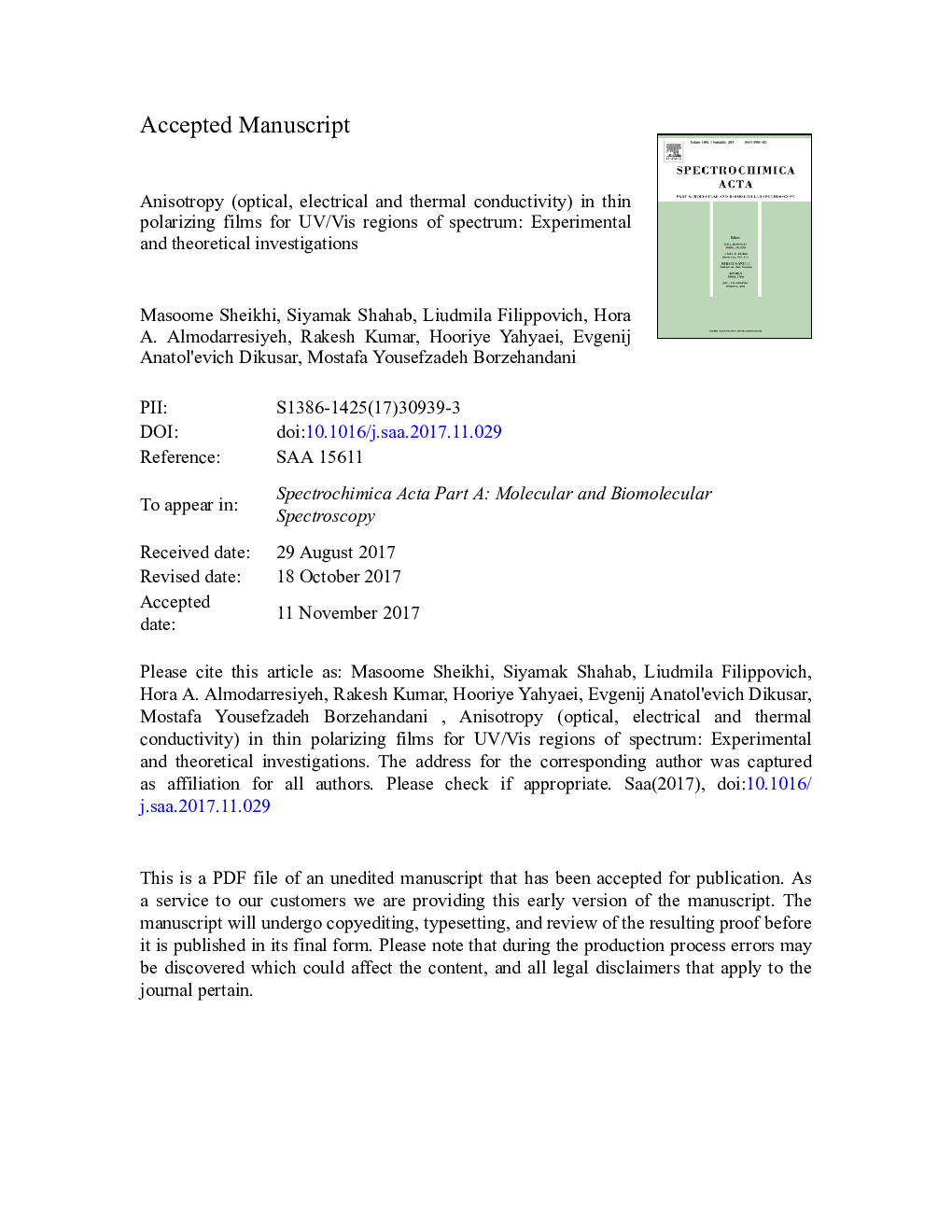 Anisotropy (optical, electrical and thermal conductivity) in thin polarizing films for UV/Vis regions of spectrum: Experimental and theoretical investigations