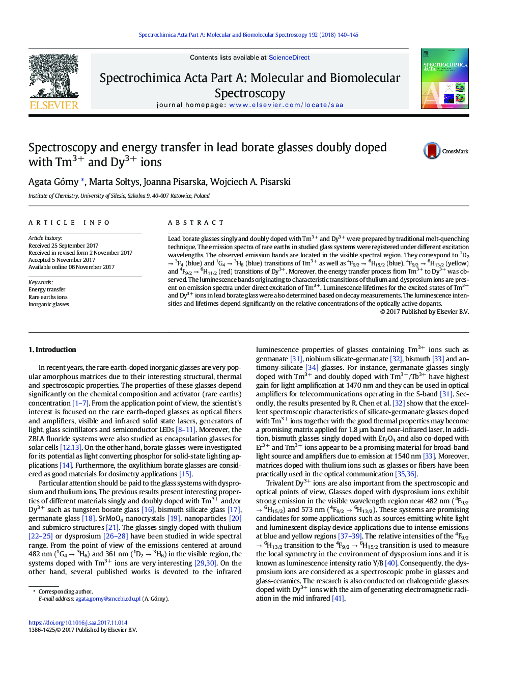 Spectroscopy and energy transfer in lead borate glasses doubly doped with Tm3+ and Dy3+ ions