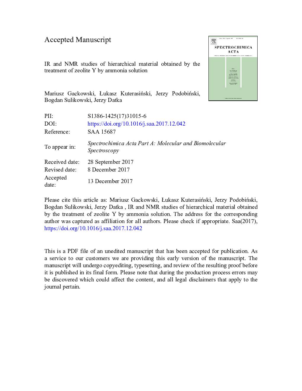 IR and NMR studies of hierarchical material obtained by the treatment of zeolite Y by ammonia solution