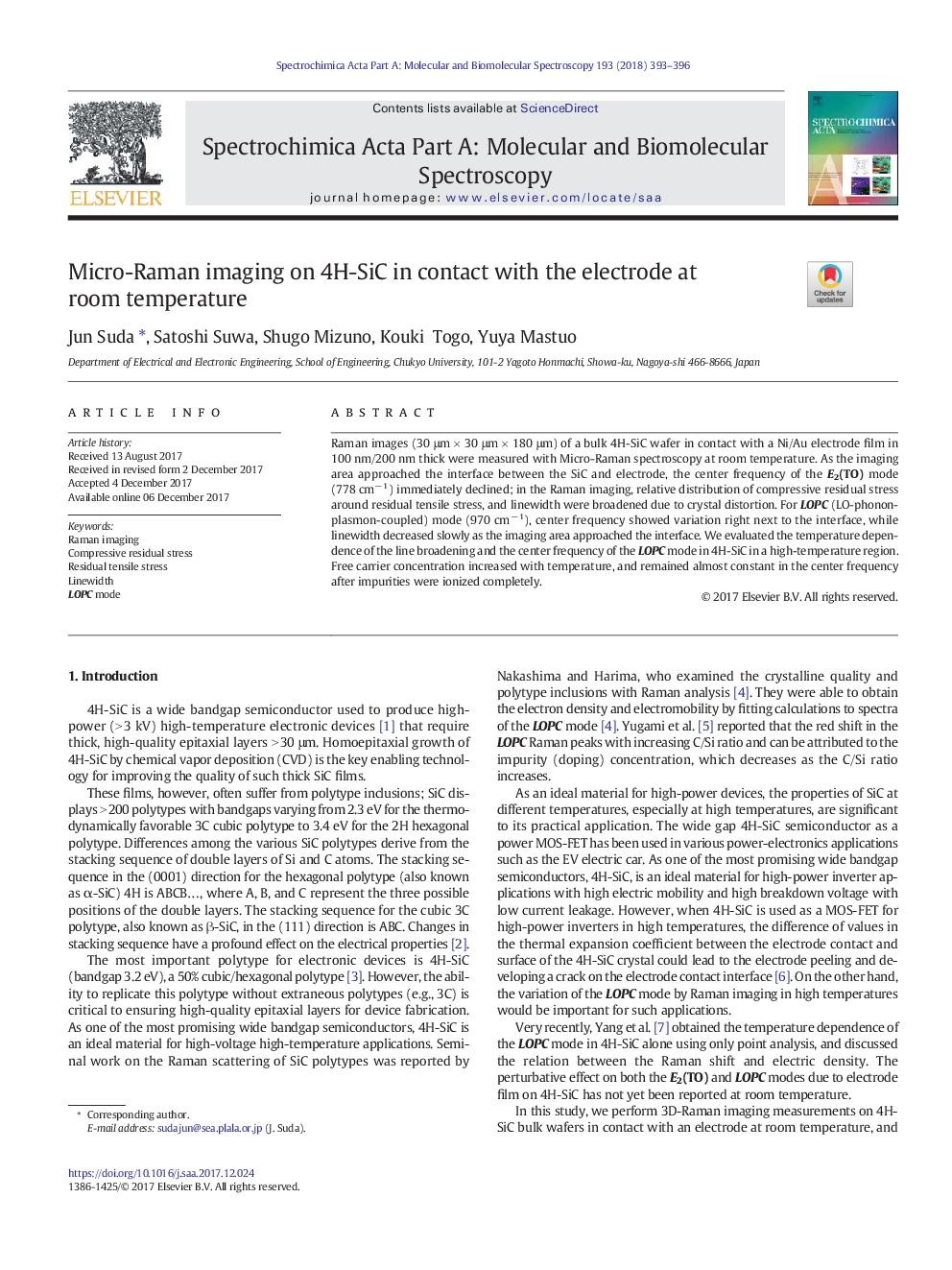 Micro-Raman imaging on 4H-SiC in contact with the electrode at room temperature