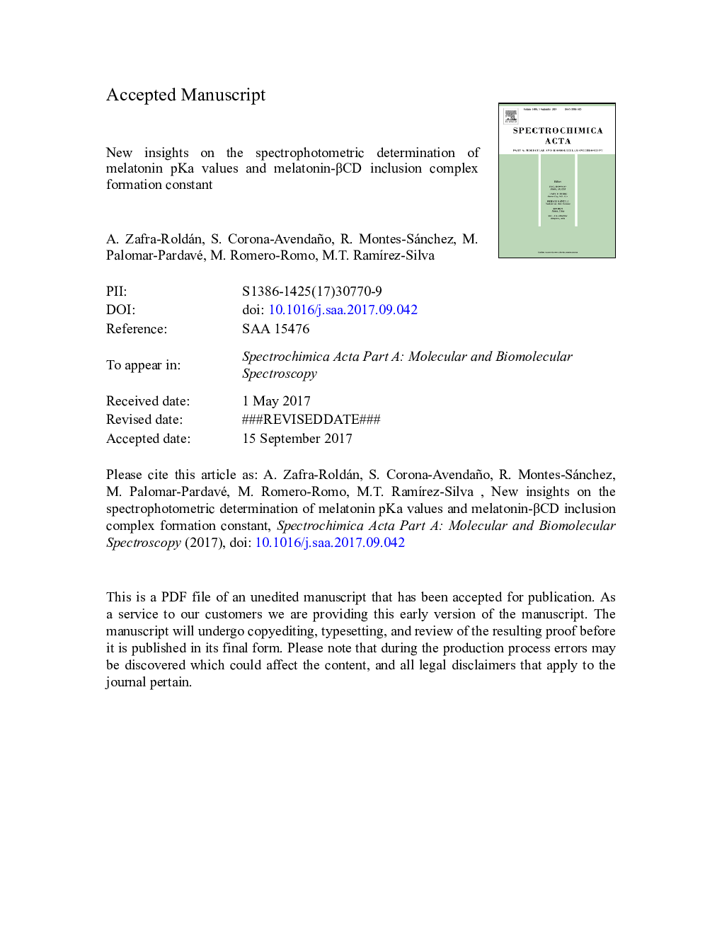 New insights on the spectrophotometric determination of melatonin pKa values and melatonin-Î²CD inclusion complex formation constant