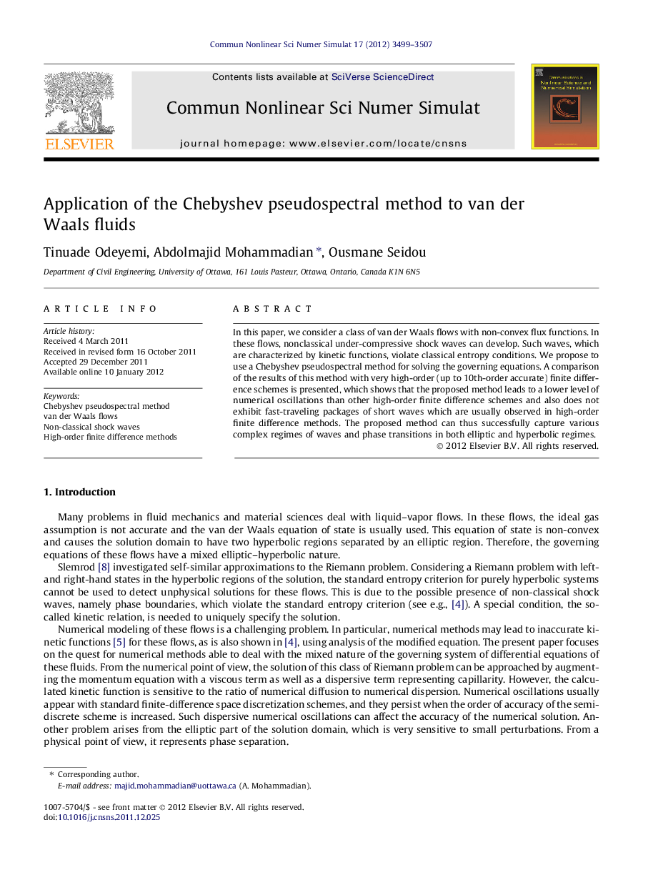 Application of the Chebyshev pseudospectral method to van der Waals fluids