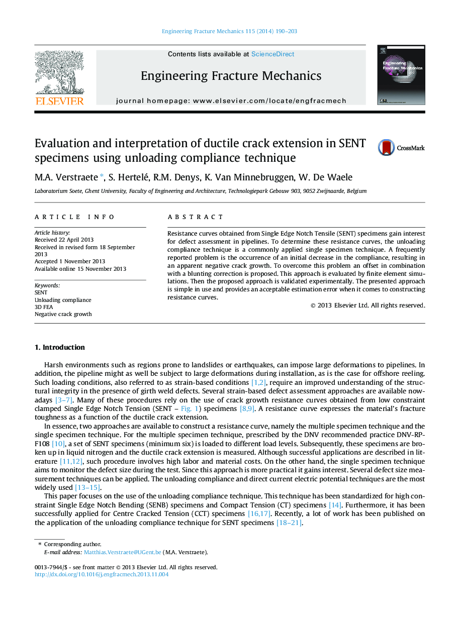 Evaluation and interpretation of ductile crack extension in SENT specimens using unloading compliance technique