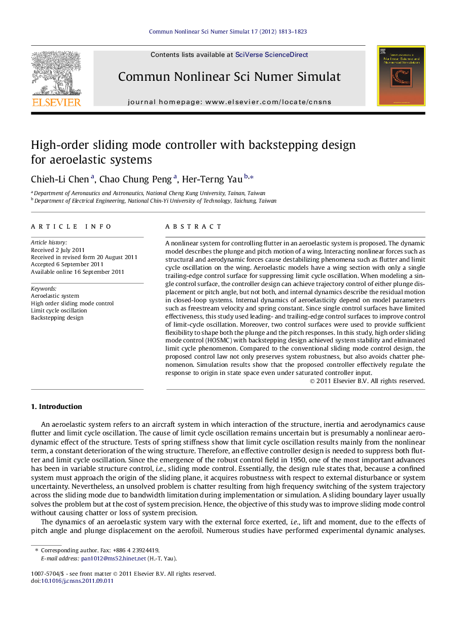 High-order sliding mode controller with backstepping design for aeroelastic systems