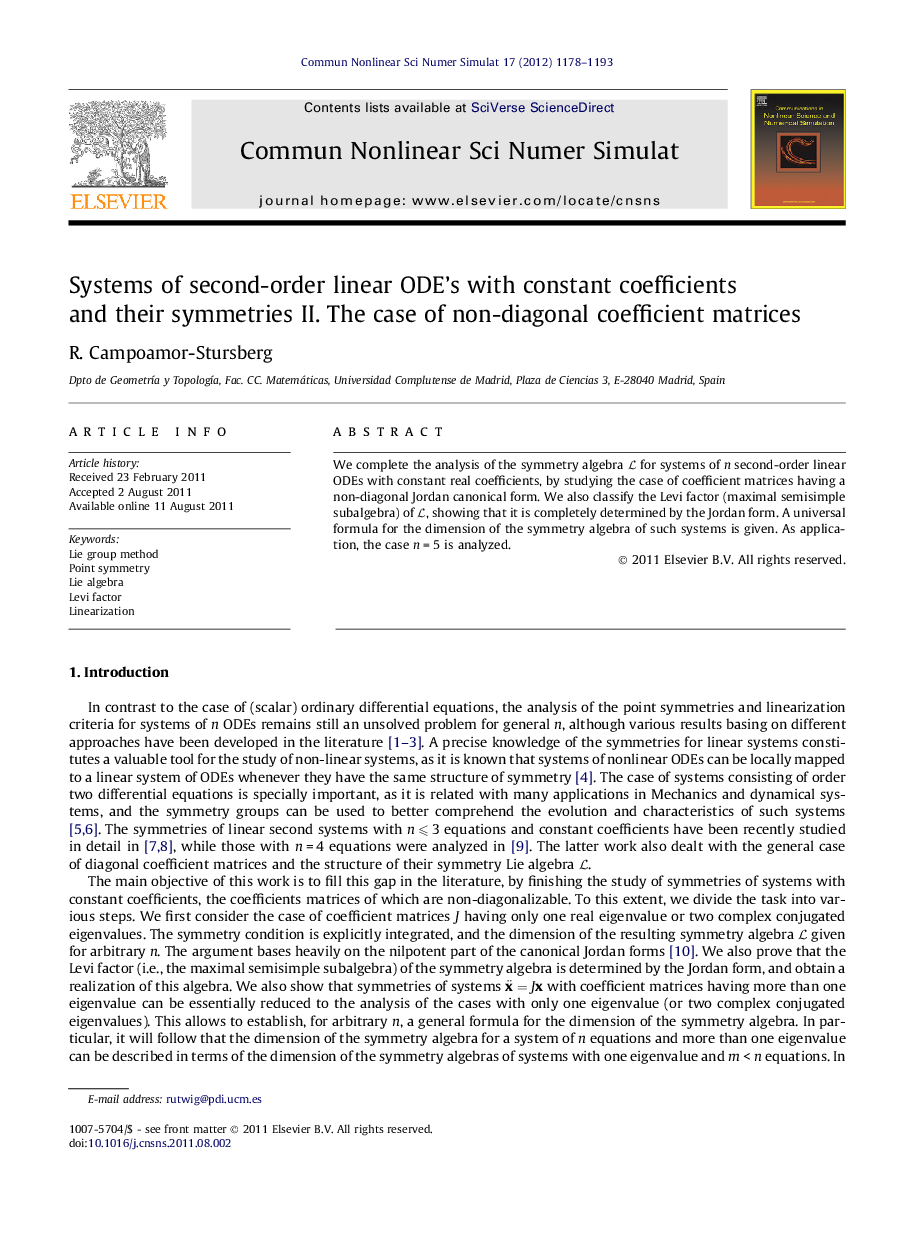 Systems of second-order linear ODE’s with constant coefficients and their symmetries II. The case of non-diagonal coefficient matrices