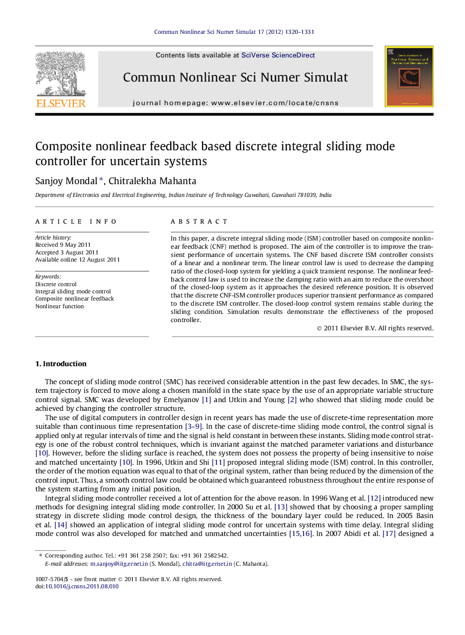 Composite nonlinear feedback based discrete integral sliding mode controller for uncertain systems