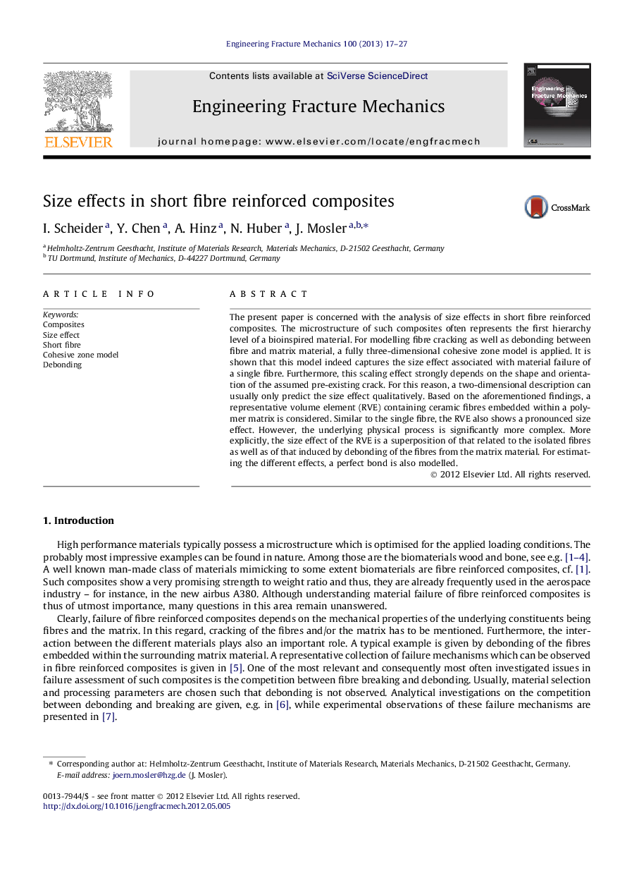 Size effects in short fibre reinforced composites