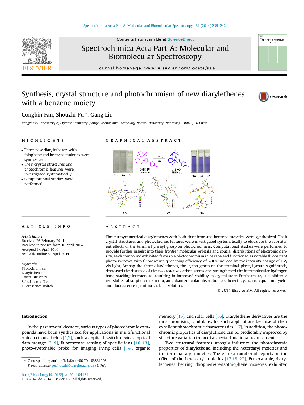 Synthesis, crystal structure and photochromism of new diarylethenes with a benzene moiety