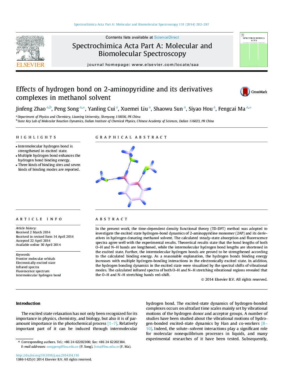 Effects of hydrogen bond on 2-aminopyridine and its derivatives complexes in methanol solvent