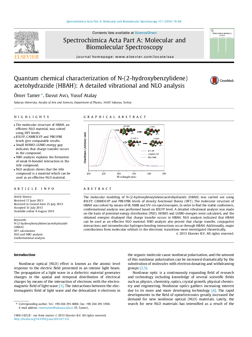 Quantum chemical characterization of N-(2-hydroxybenzylidene)acetohydrazide (HBAH): A detailed vibrational and NLO analysis