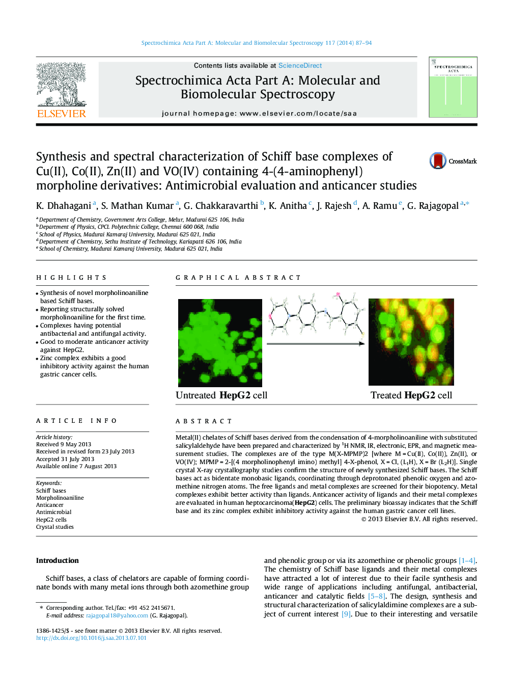 Synthesis and spectral characterization of Schiff base complexes of Cu(II), Co(II), Zn(II) and VO(IV) containing 4-(4-aminophenyl)morpholine derivatives: Antimicrobial evaluation and anticancer studies